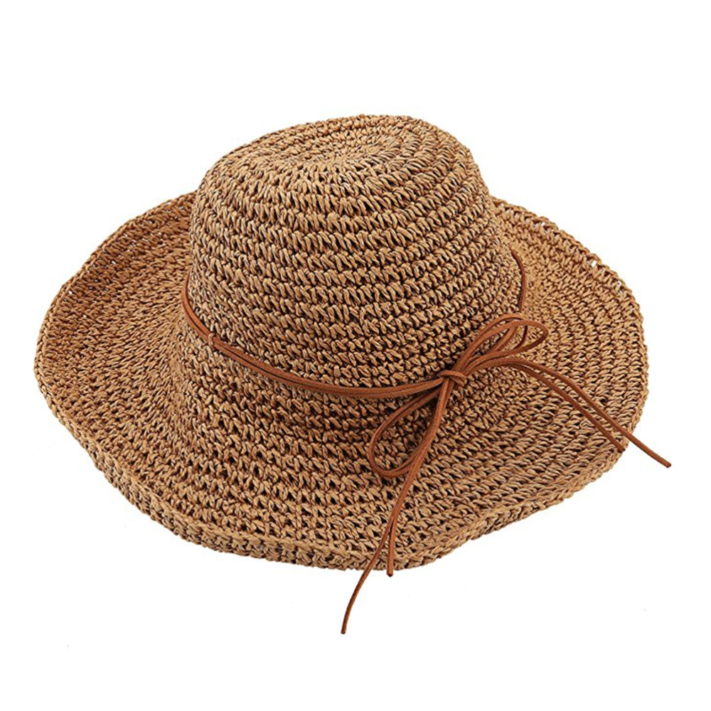 Women's Wide Brim Caps Foldable Summer Beach Sun Straw Hats (Light Khaki)