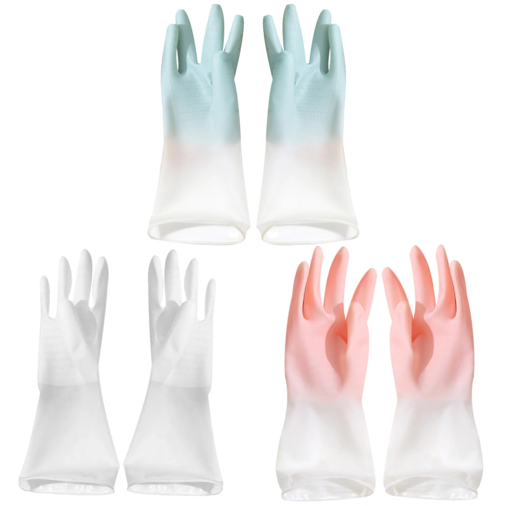 1 Set 3 Pairs Rubber Household Bowl Cleaning Gloves Waterproof Laundry Gloves Hand Protective Mitts Kitchen Gloves Dishwashing Gloves (M Assorted Color)