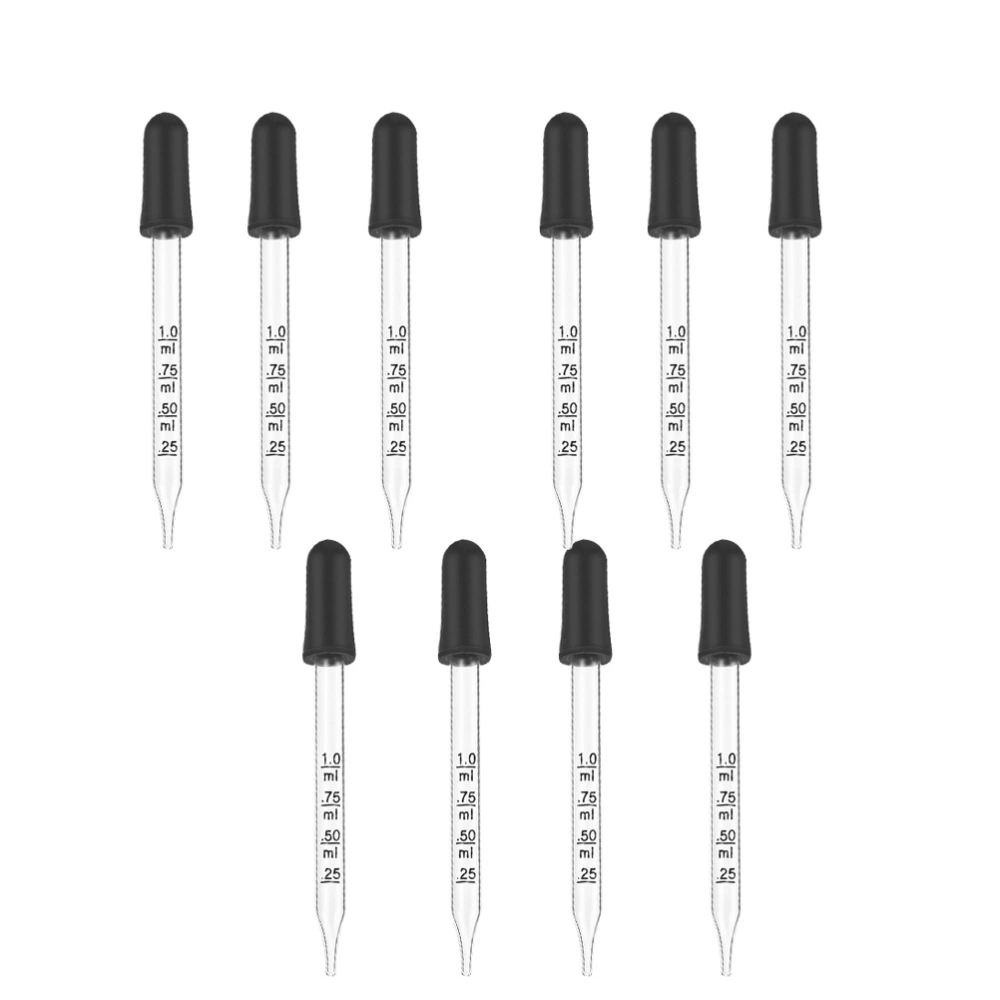 10Pcs Glass Droppers Rubber Head Scale Pipette Dropper for School Home Supplies (1ml, Straight Head, Scale, Plastic Tube Packaging)