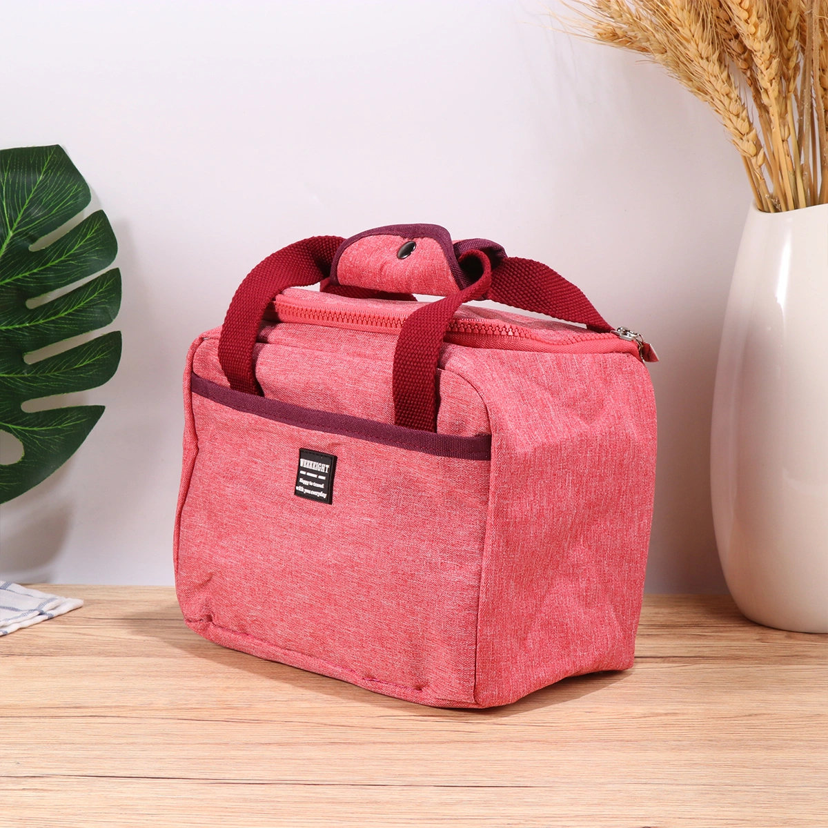 Reusable Lunch Tote Bag Oxford Cloth Waterproof Insulated Lunch Bag Lunch Box Tote Bag Handbag Cooler Bag for Adults Kids (Dark Red)