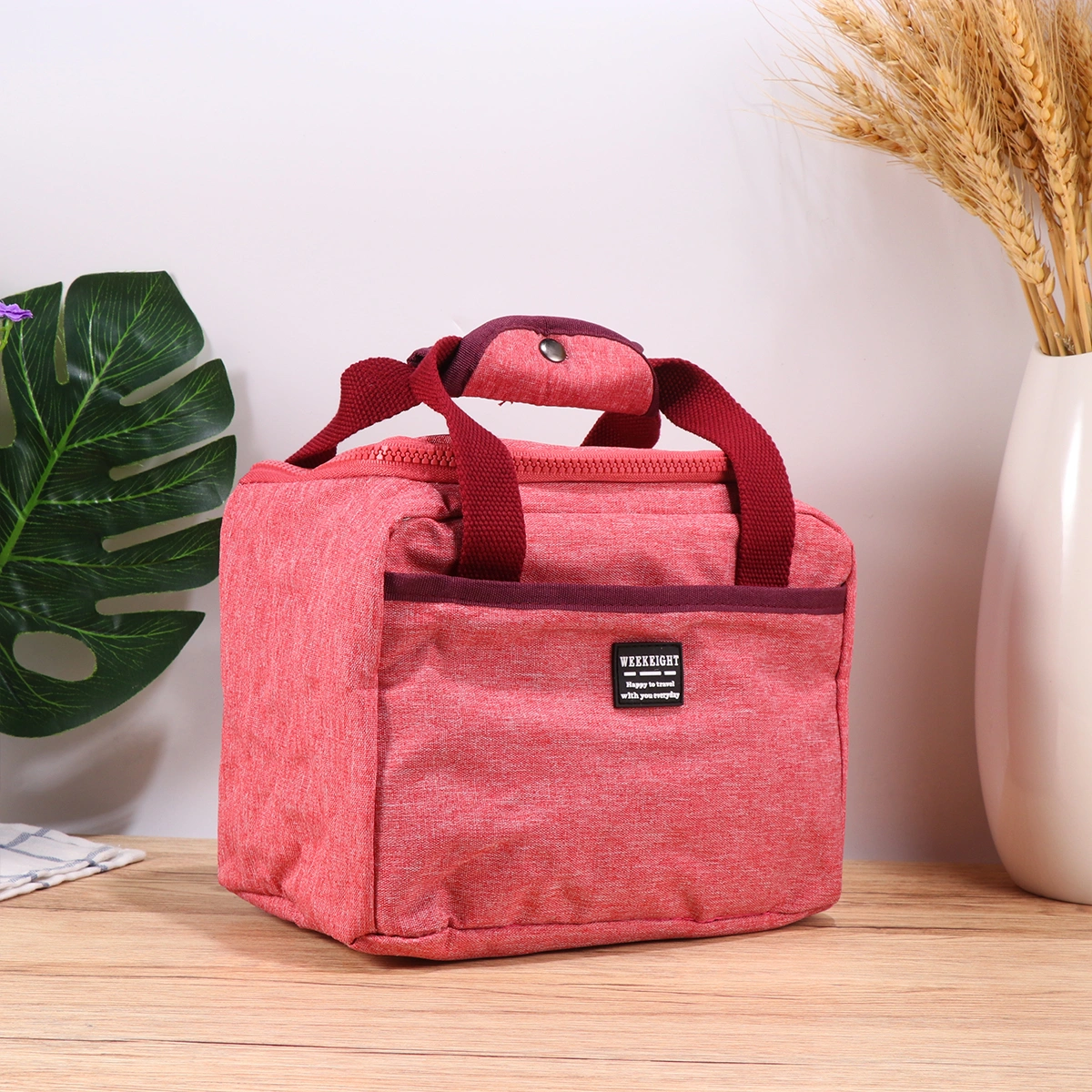 Reusable Lunch Tote Bag Oxford Cloth Waterproof Insulated Lunch Bag Lunch Box Tote Bag Handbag Cooler Bag for Adults Kids (Dark Red)