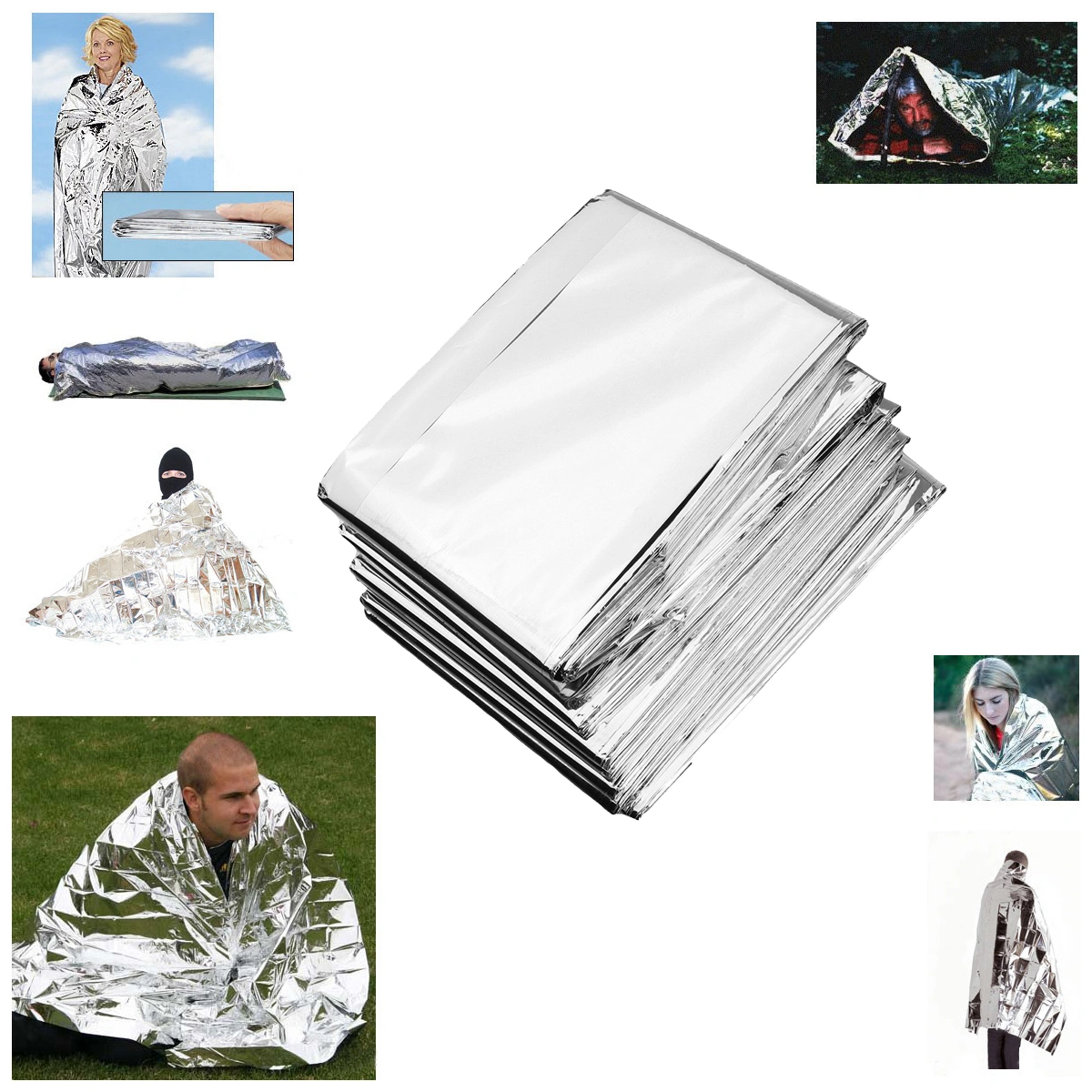 5pcs Blankets Emergency Sunscreen Blankets Warming Reflective Blanket for Outdoor (Silver, 210x160cm)