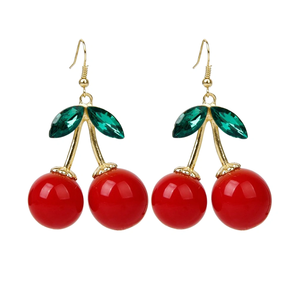 Pair of Women Girls Sweet Cherry Ear Pendants Earrings (Red)