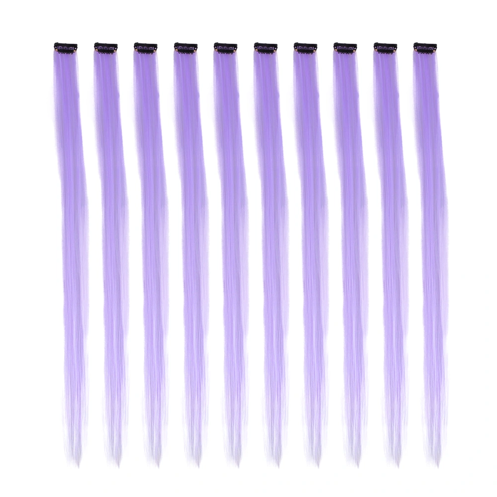 10pc Straight Hair Extensions High Temperature Fiber Hairpiece Wig for Women Girls (Gray Purple)