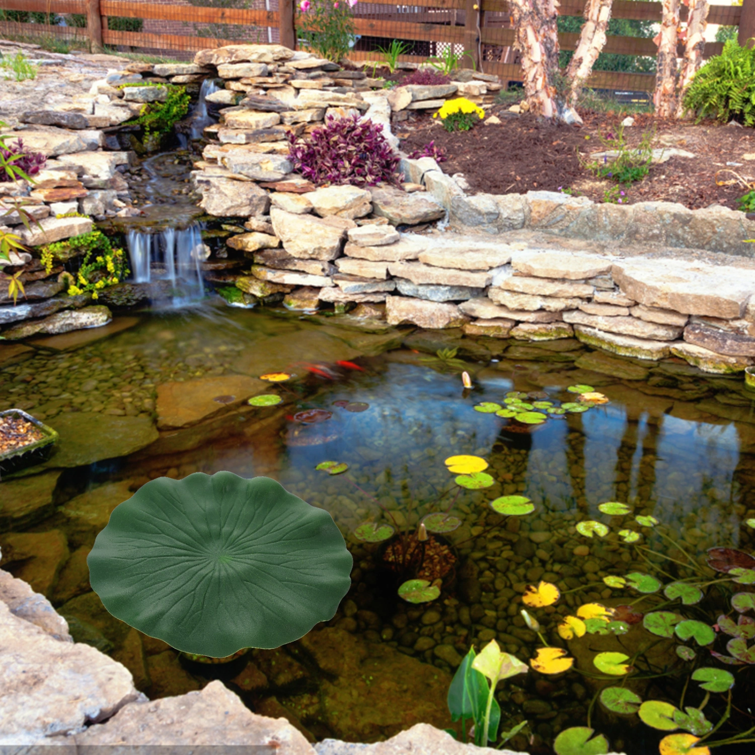 6 Pcs PU Simulation Lotus Leaves Artificial Floating Lotus Leaves Fish Tank Pond Decoration Artificial Foliage (28cm, Green)