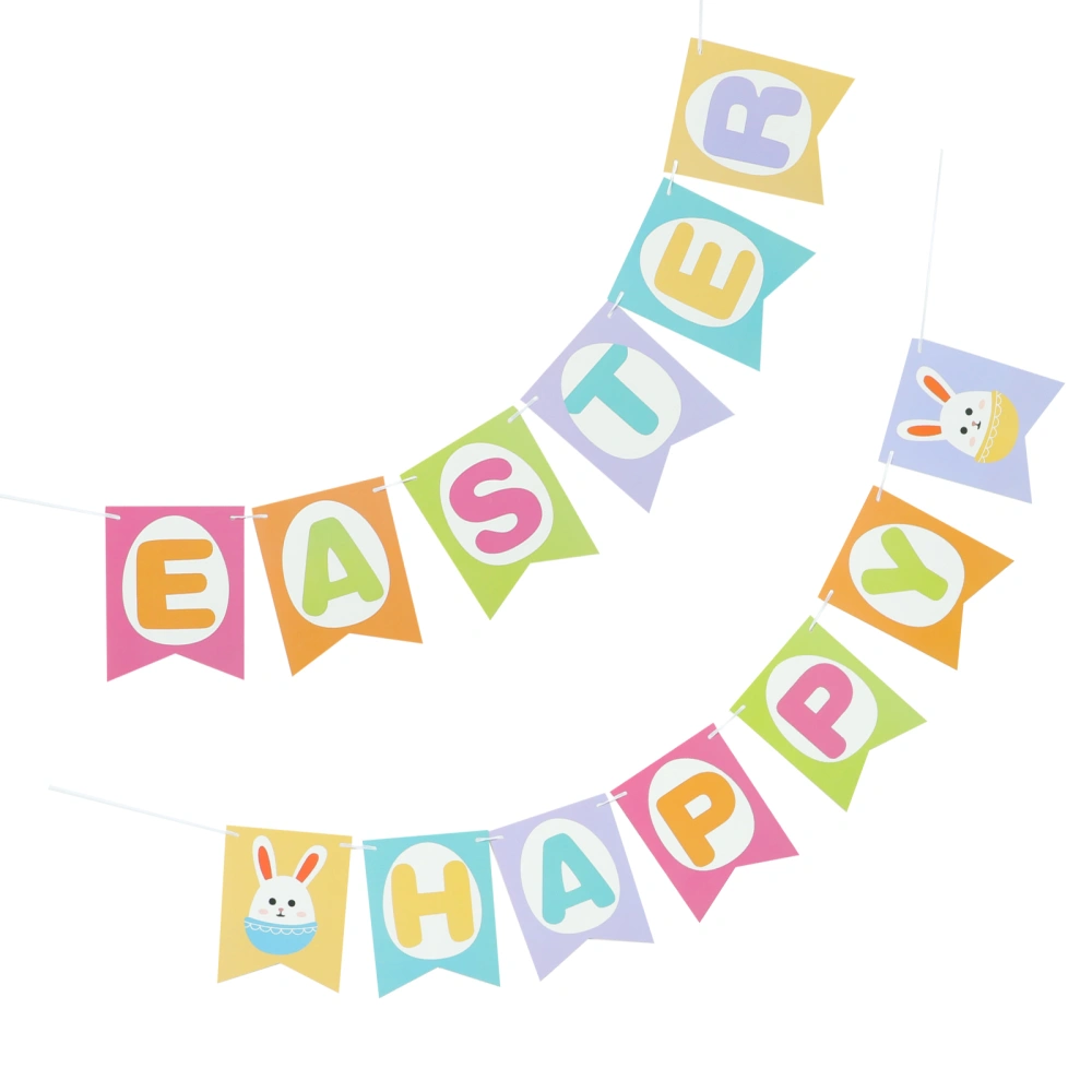 1Set Cartoon Rabbit Banner Pendant Easter Paper Bunting Background Photo Prop