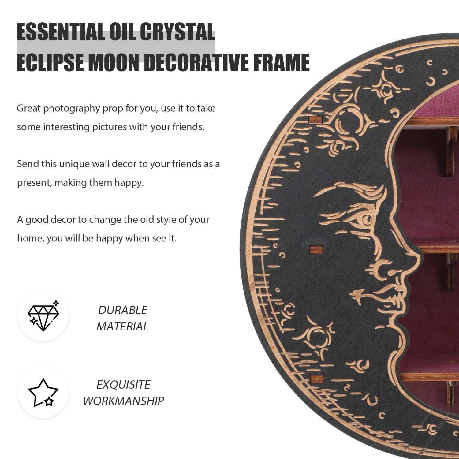 Creative Wall Moon Hanging Delicate Wooden Moon Wall-mounted Indoor Ornament