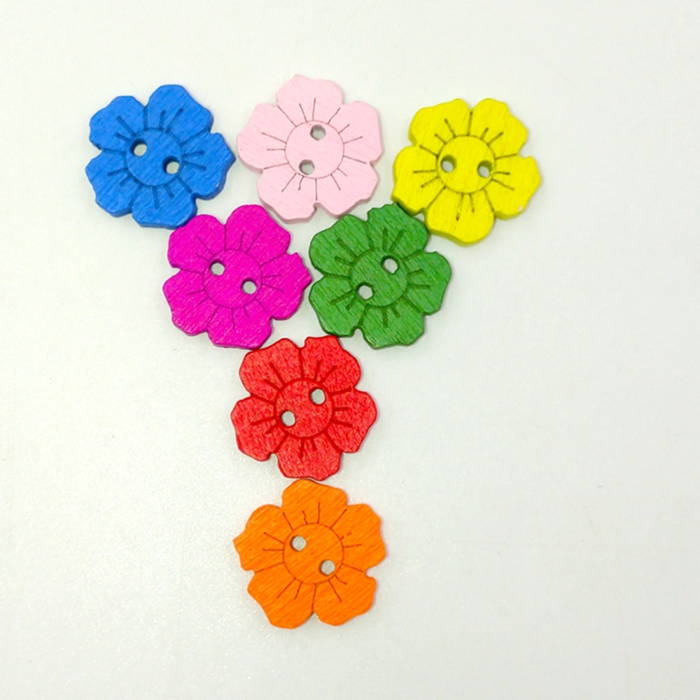 200pcs in 2 Pack Colorful Fastener Wooden Button Cartoon Sunflower Button for Crafts Making Creative Handcraft Tools (Mixed Color)