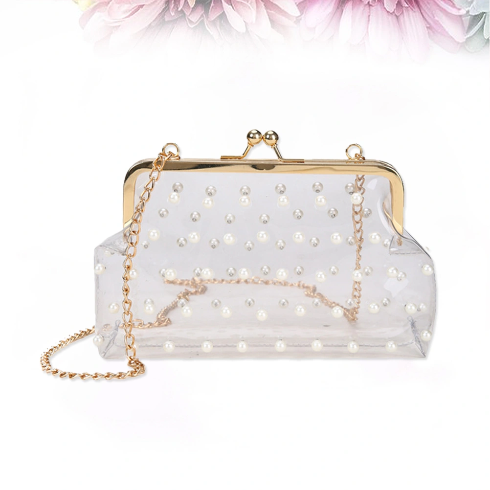 Women Clear Transparent PVC Handbag Chain Shoulder Bag Crossbody Messenger Bag With Pearl