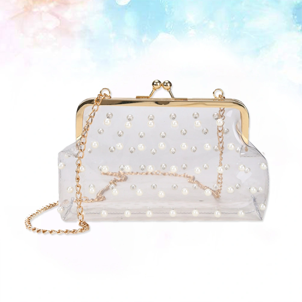 Women Clear Transparent PVC Handbag Chain Shoulder Bag Crossbody Messenger Bag With Pearl