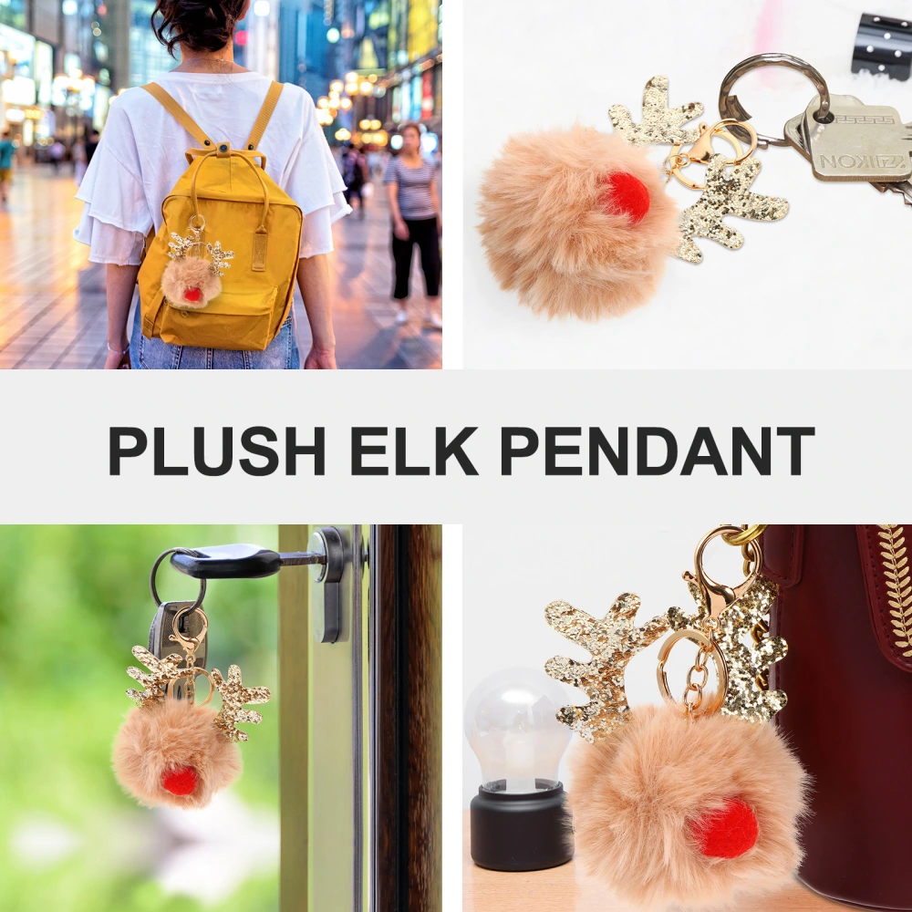 6pcs Plush Elk Pendant Sequin Key Hanging Decor Key Ring Bag Hanging Decor