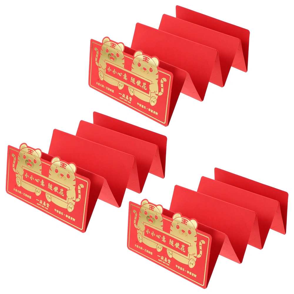 3 Pcs Festive Cartoon Foldable Red Envelopes With Tiger Chinese New Year Red Packets