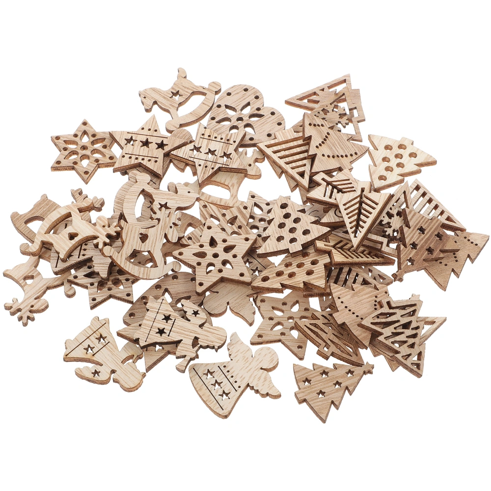 54pcs Unfinished Wooden Ornaments Christmas DIY Small Wood Blank Cutouts