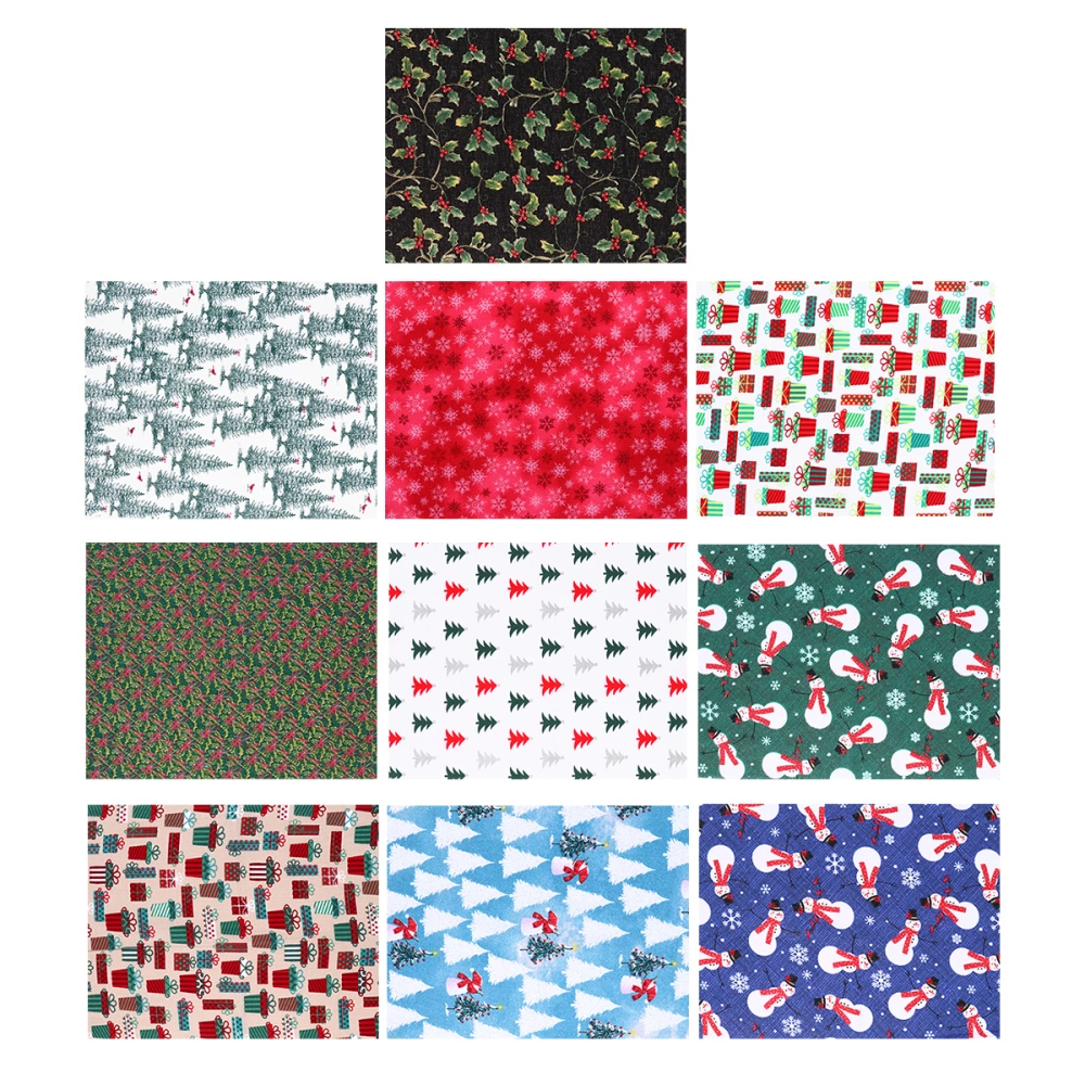 10 Sheets Christmas Patchwork Cloth Cotton Floral Pattern DIY Cloth Fabric Cloth