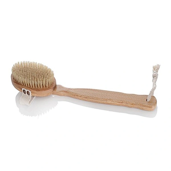 Removable Bamboo Handle Natural Bristles Scrubber Bath Spa Massage Body Brush with Bent Wooden Handle