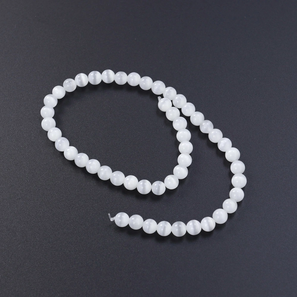 8MM 50Pc/string Opal Gemstone Beaded Bracelet Round Natural Cat Eye Beads Jewelry (White)