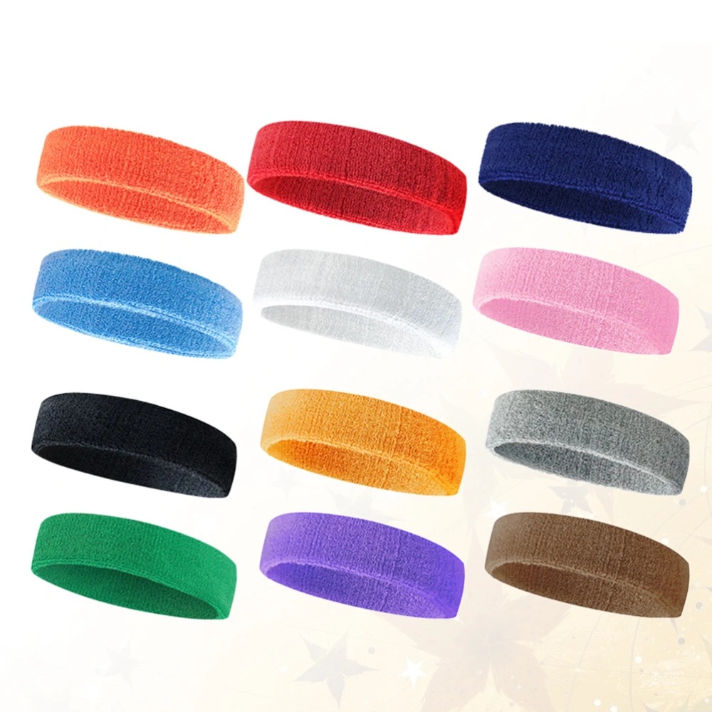 12pcs Breathable Sweat-Absorbent Headband Set Elastic Anti-slip Head Wrap for Yoga Outdoor Running (Random Color)