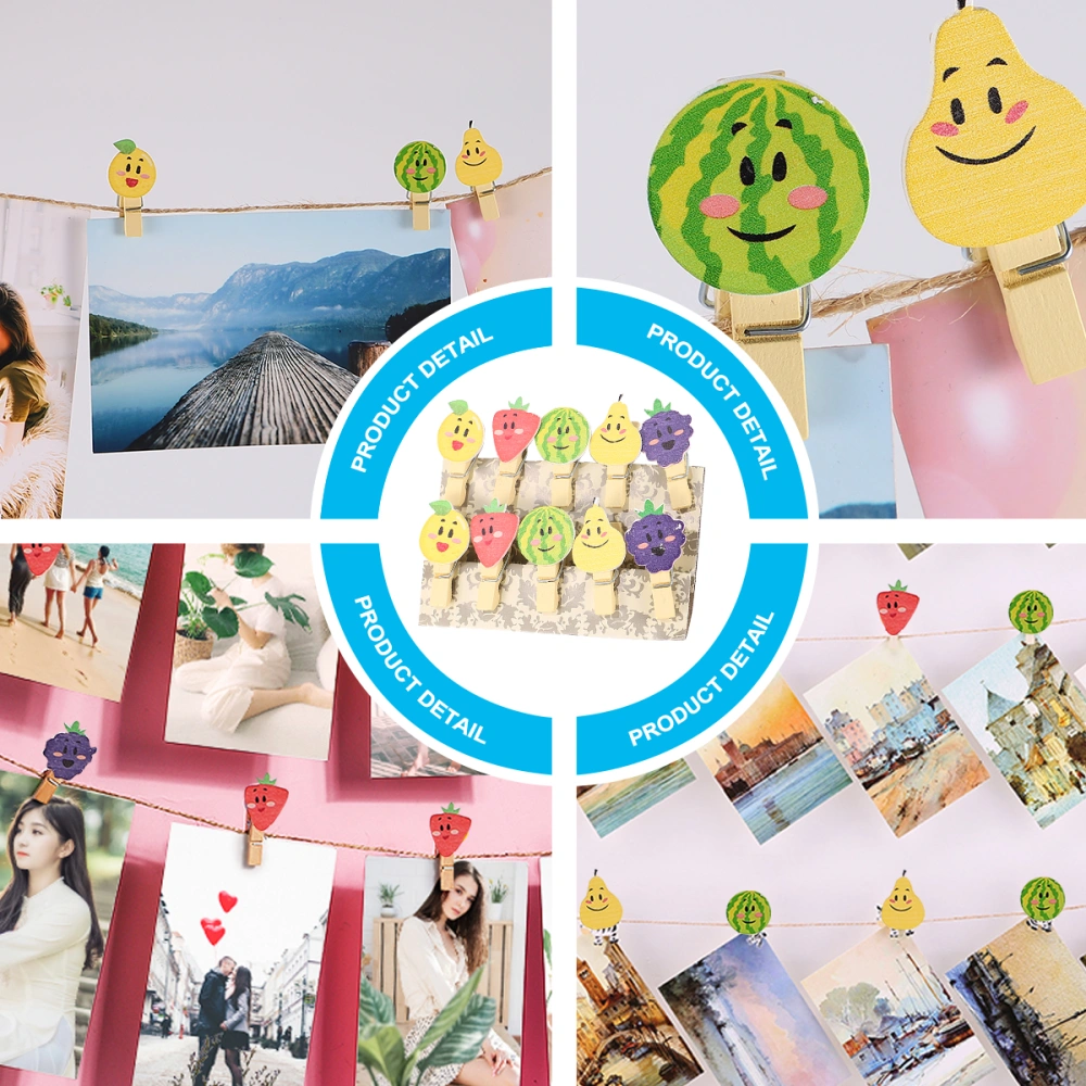 40Pcs Cartoon Photo Clips Home Crafts Picture Holder Wooden Sealing Clip Photo Craft DIY Clip Picture Decor (Watermelon and Pear)