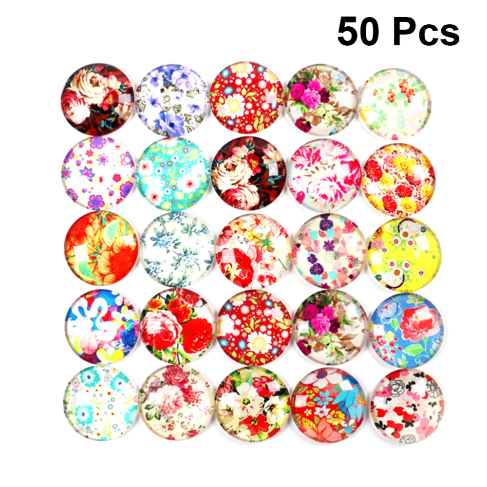 50Pcs Round Flower Pattern Time Glass Stickers DIY Handmade Jewelry Accessories Glass Decals for Earring (1.8x0.58 cm)