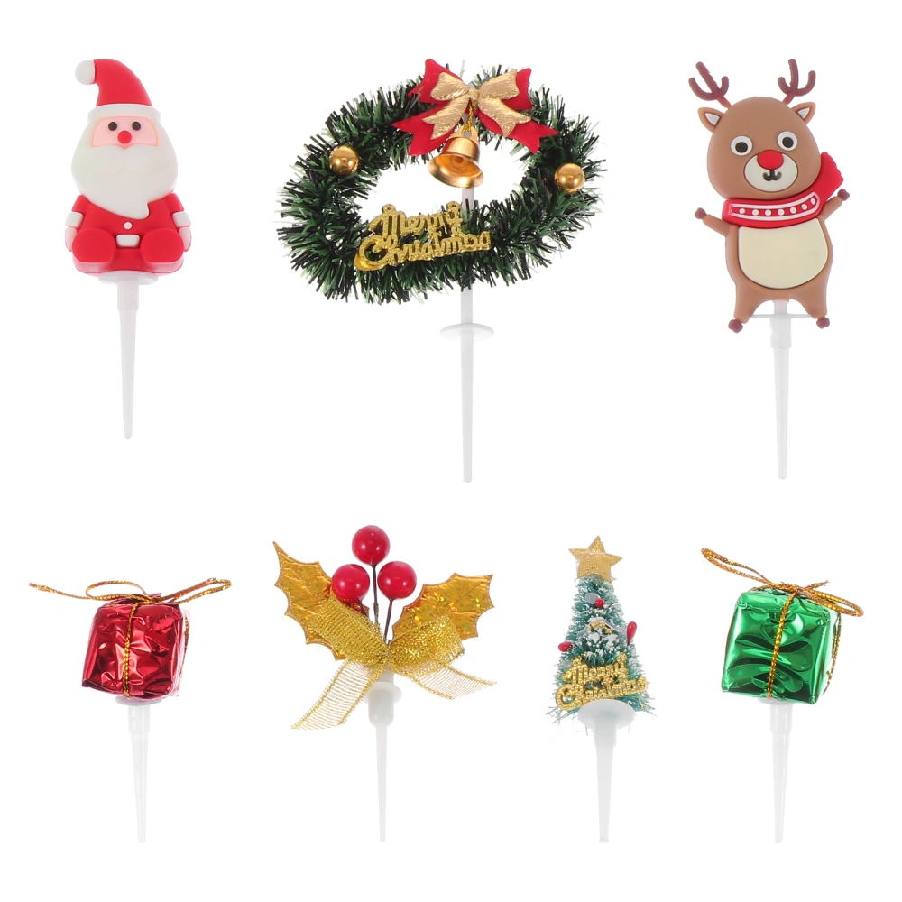 8pcs Christmas Theme Cake Topper Party Dessert Insert Toppers Baking Accessory