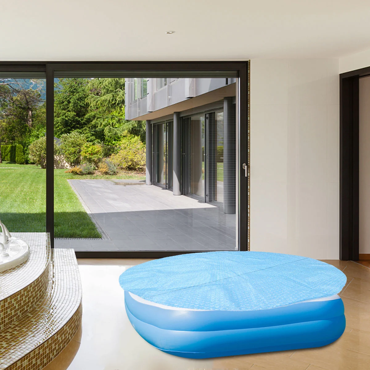 Pool Cover Bubble Thermal Insulation Cover Dustproof Pool Cover Inflatable Pool Cover Mat for Inflatable Pool (Heart Style Diameter 122cm)