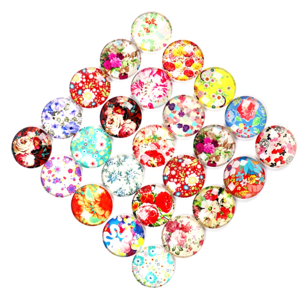 50Pcs Round Flower Pattern Time Glass Stickers DIY Handmade Jewelry Accessories Glass Decals for Earring (1.4x0.54 cm)