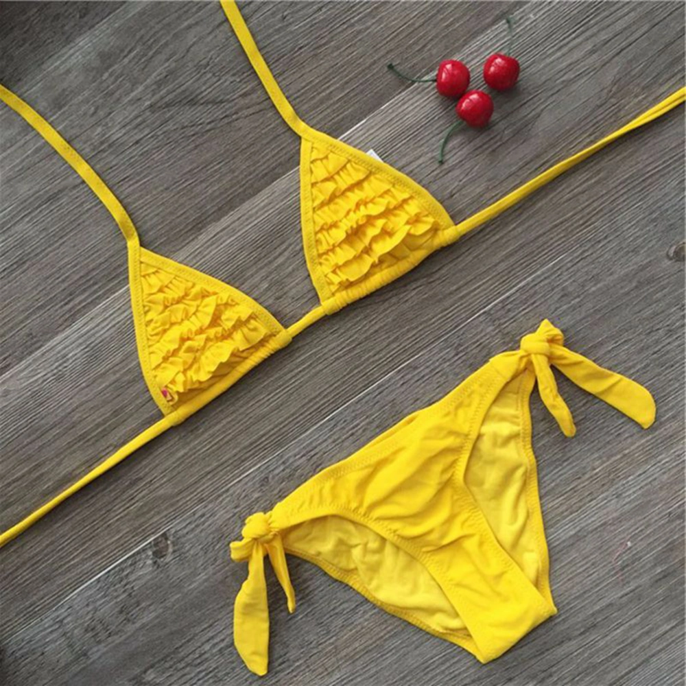 Baby Girls Bikini Summer Swimwear Tassels Bathing Suit Swimsuit Size 14 (Yellow)