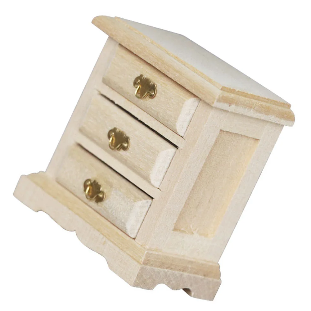 1PC Mini House Night Table Model Wooden Mini Bedside Table Model Decoration