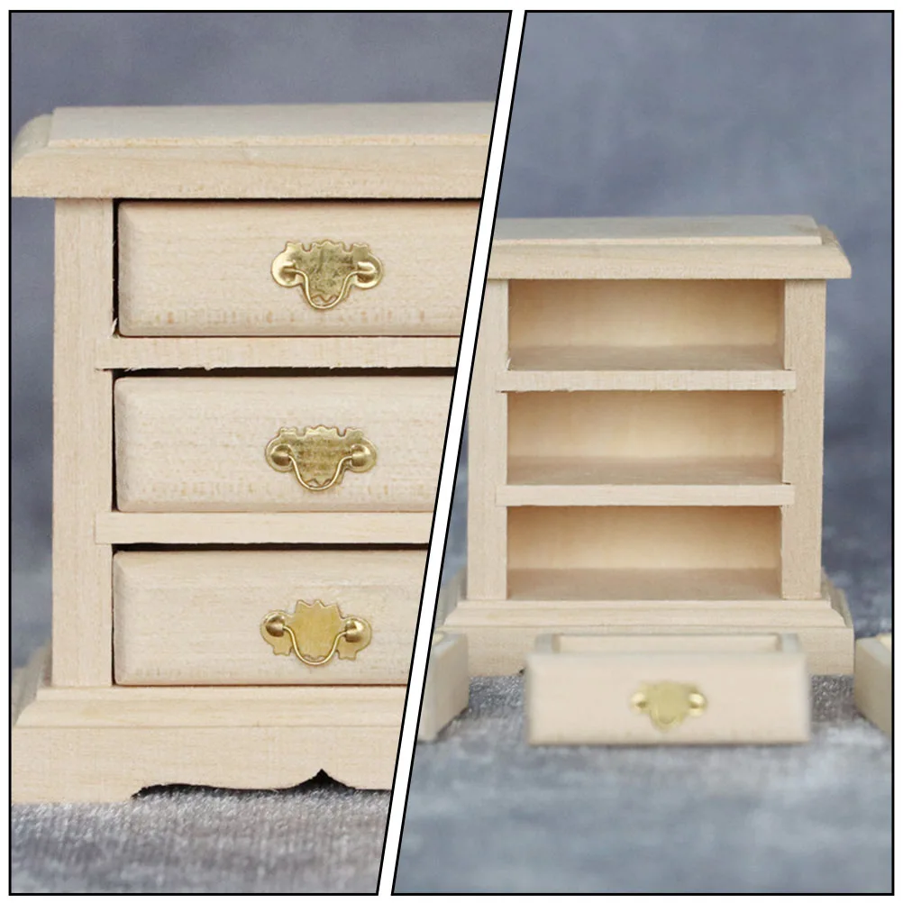 1PC Mini House Night Table Model Wooden Mini Bedside Table Model Decoration