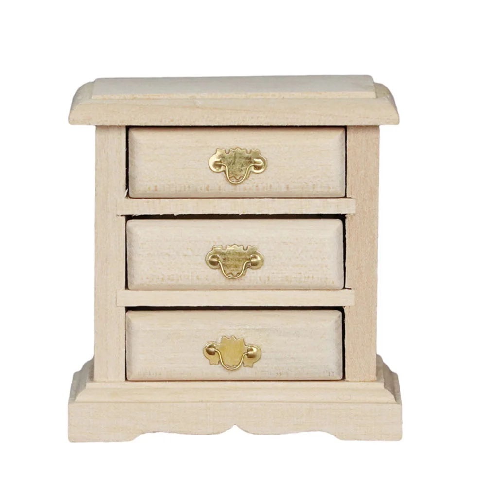 1PC Mini House Night Table Model Wooden Mini Bedside Table Model Decoration