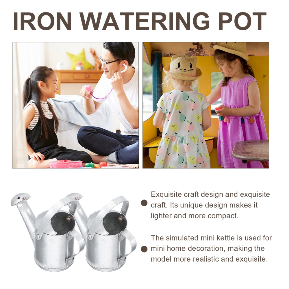 2Pcs  Mini House Iron Watering Pots Decorative Miniature Watering Kettle Decors