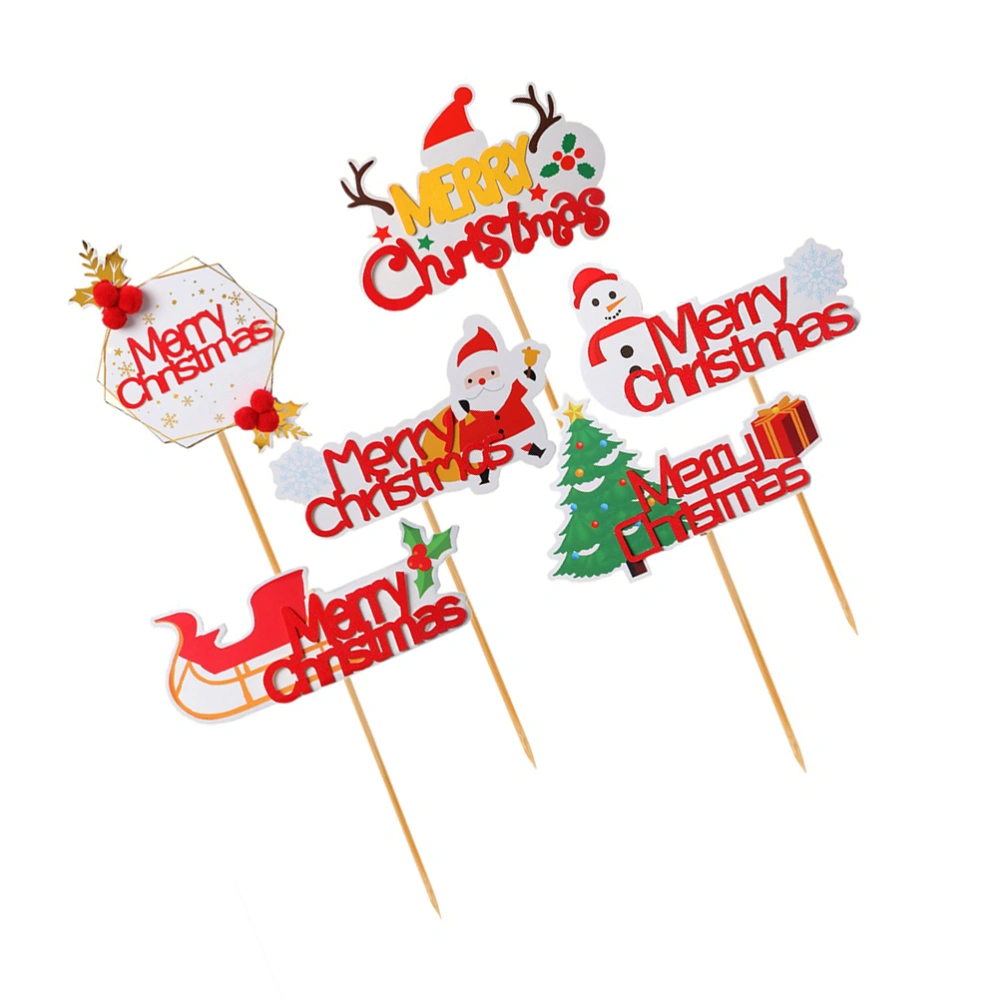 6pcs Christmas Elements Design Cake Topper Cake Picks Cake Decorations Supplies