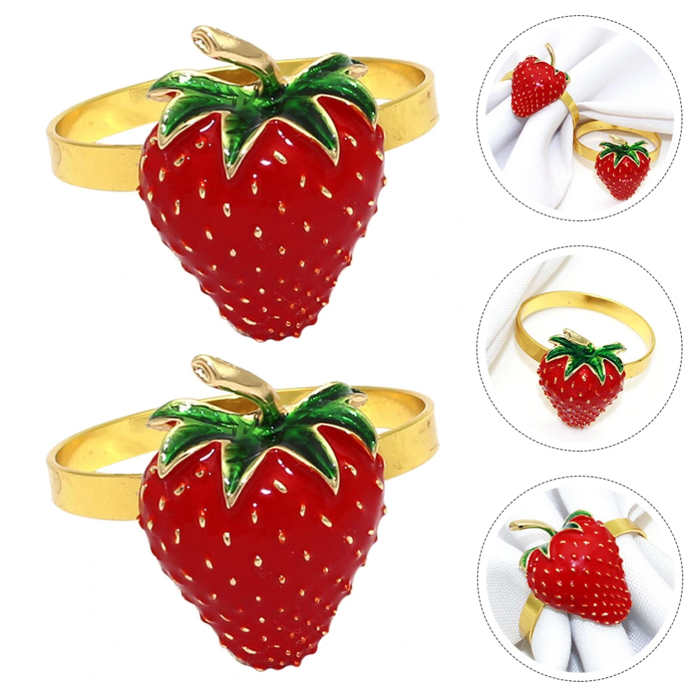 2Pcs Strawberry Shape Napkin Buckles Decorative Napkin Rings Party Fruit Design Napkin Rings