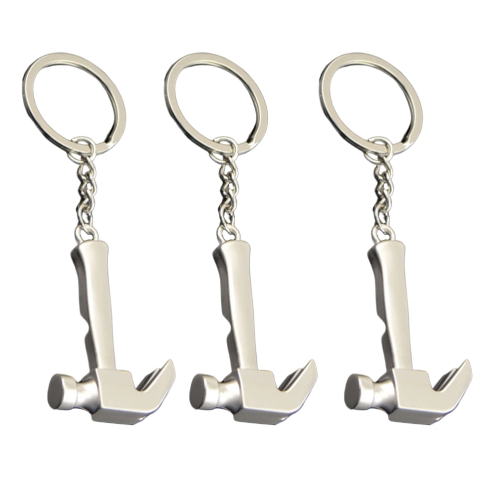 3Pcs Mini Hammer Key Chain Metal Key Ring Bag Hanging Pendant Practical Keyring Creative Keychain Silver