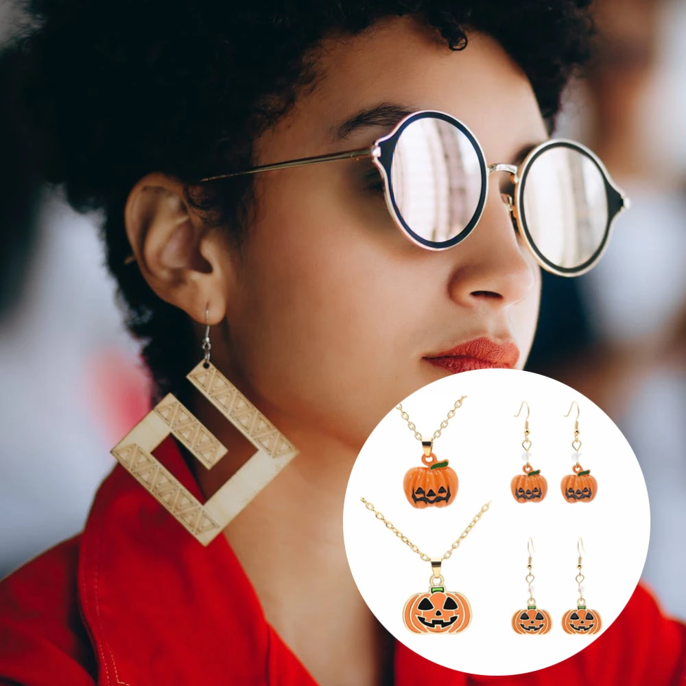 1 Set Halloween Earring Necklace Set Funny Pumpkin Necklace Pumpkin Earring