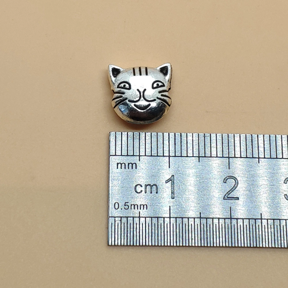 50pcs Vintage Small Tibetan Silver Kitten Cat Shape Alloy Spacer Beads Mixed Pendants Beads Charms for Jewelry Making Art Craft (Silver, 1mm Hole)