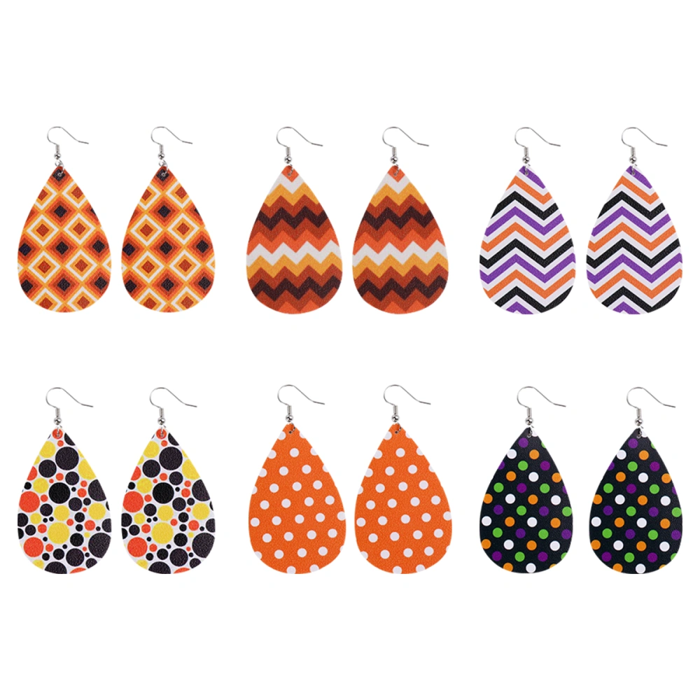 6 Pairs Halloween Faux Leather Earrings Teardrop Shape Earrings for Women