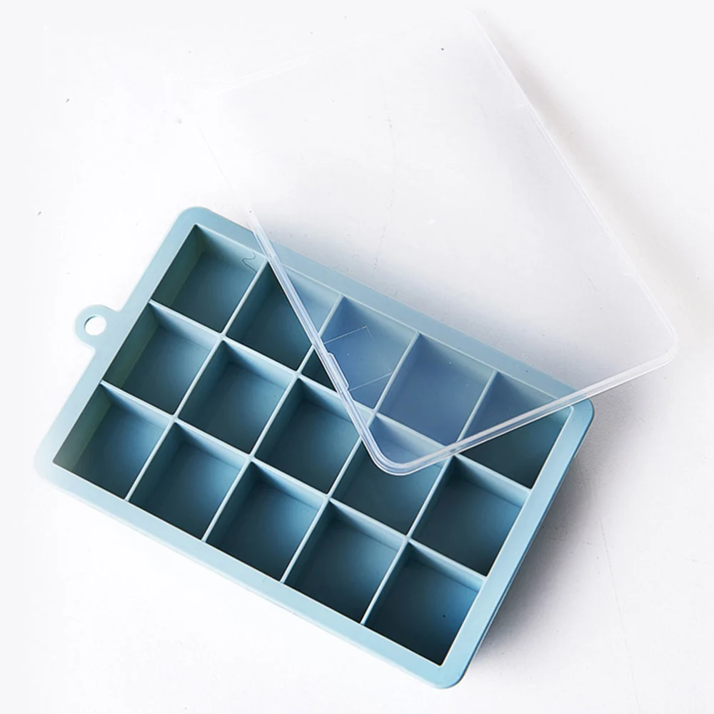 4Pcs 15 Grids Silicone Ice Cube Tray Frozen Ice Mold Portable Ice Box Ice Mold (Dark Green, White, Pink, Sky-Blue)