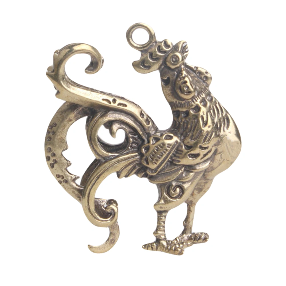 Brass Zodiac Animals Rooster Pendant Keychain Jewelry Retro Keyring Pendant