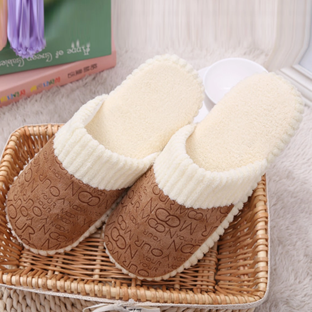 1 Pair Cozy Warm Coral Letter Slippers On House Slippers Indoor Home Shoes Size 42-43 (Coffee)