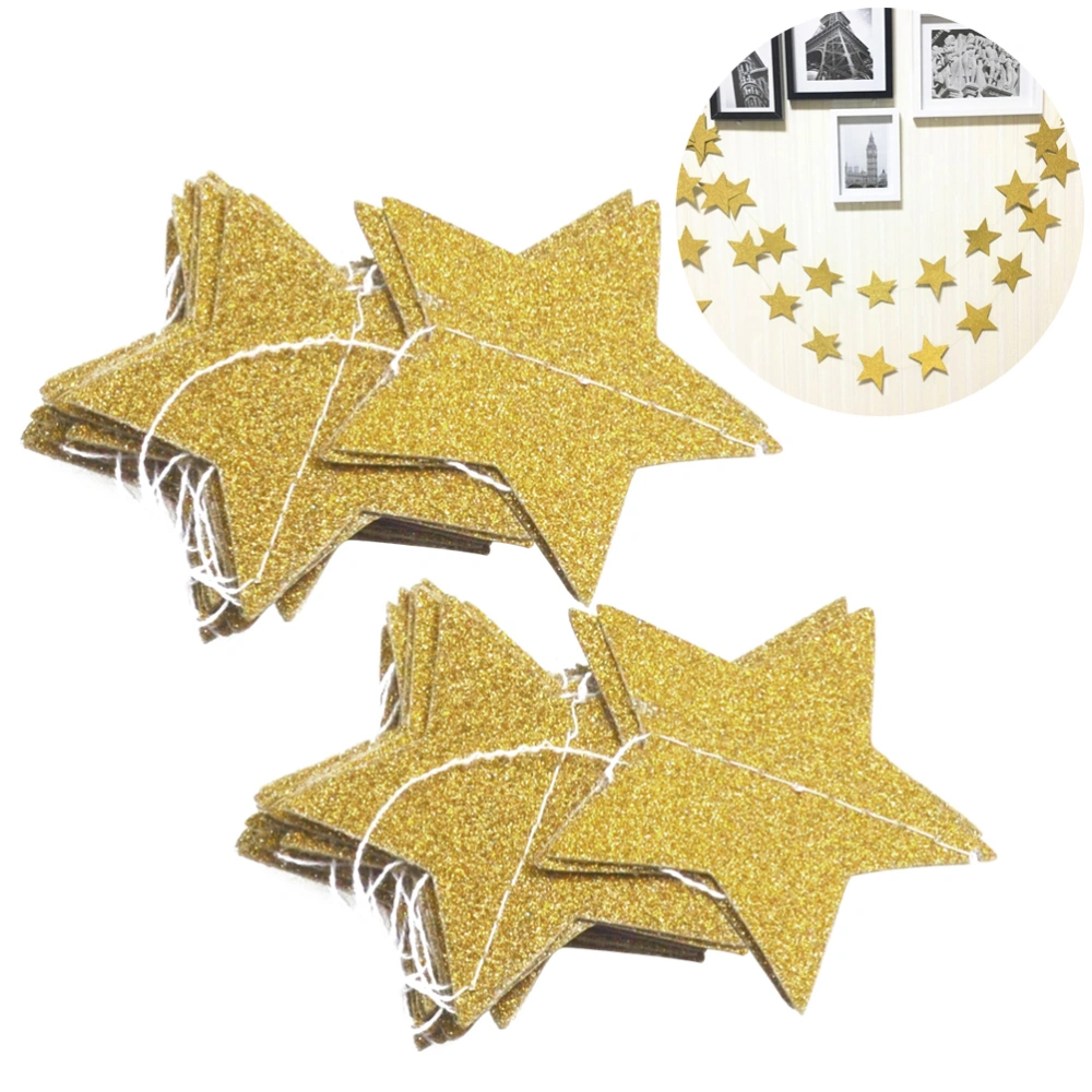 2pcs 2M Gold Star Garland Golden Christmas Galaxy Paper Banner Little Star Garland for Christmas Wedding Party Baby Shower Decor (Glitter Golden)