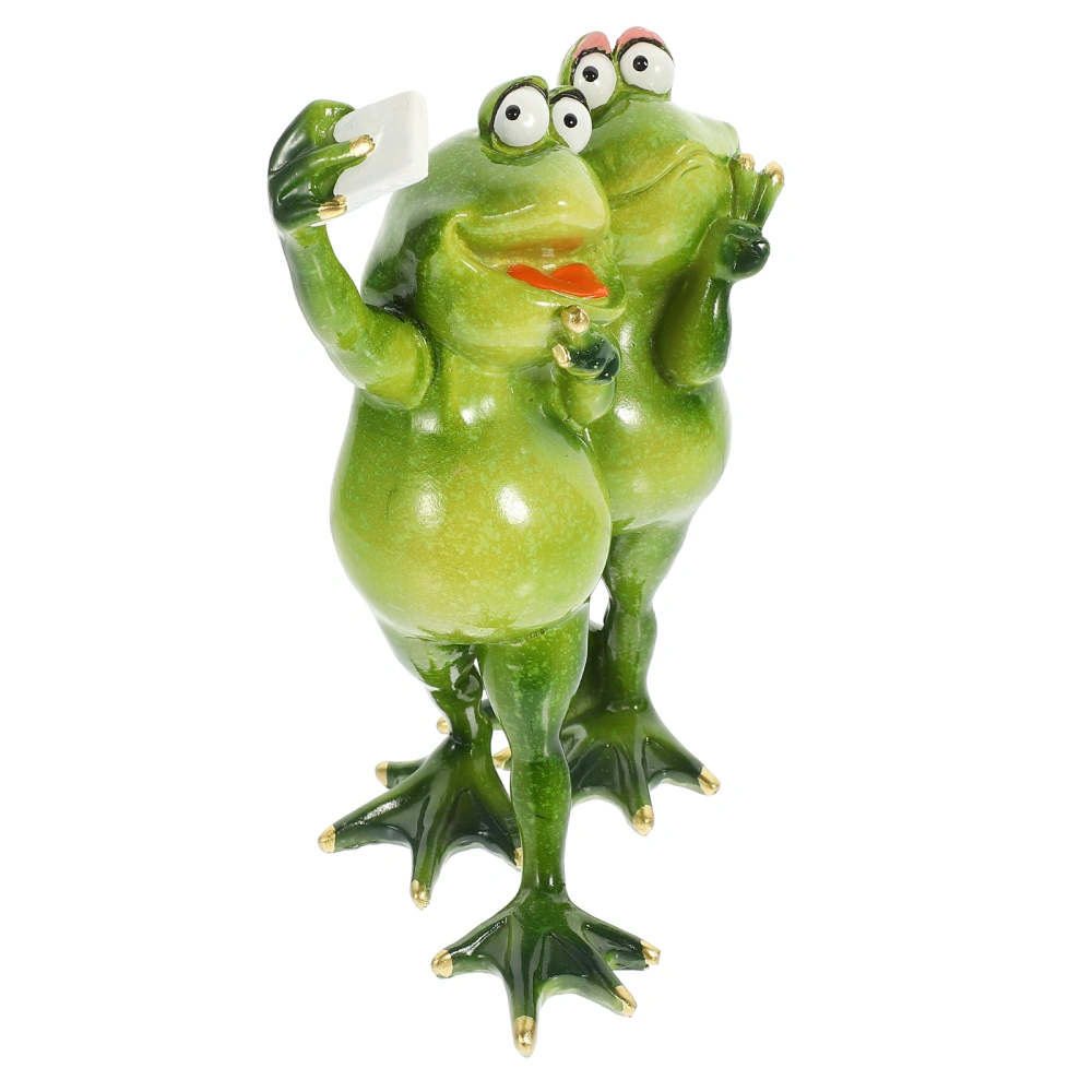 Conjoined Frog-shape Figurine Resin Miniature Frog-shape Animal Decoration