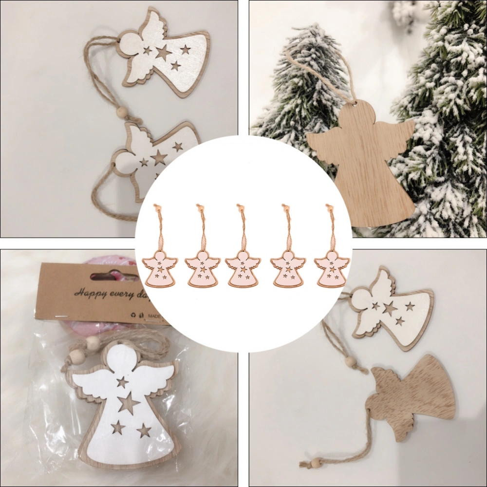 6pcs Christmas Double-deck Wooden Hanging Ornaments Angel Pendant (White)