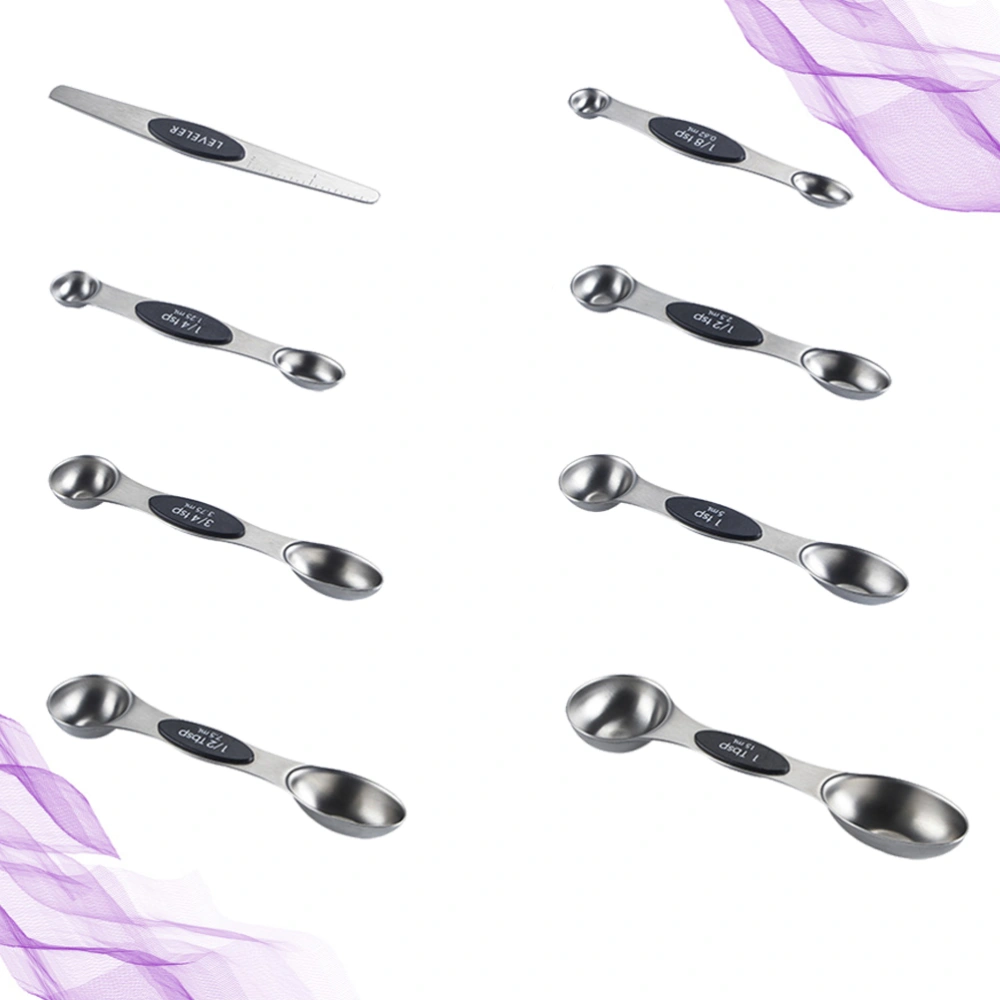 8 in 1 Stainless Steel Measuring Spoon Set Magnetic Double End Measure Spoon Baking Tool for Home (Black)