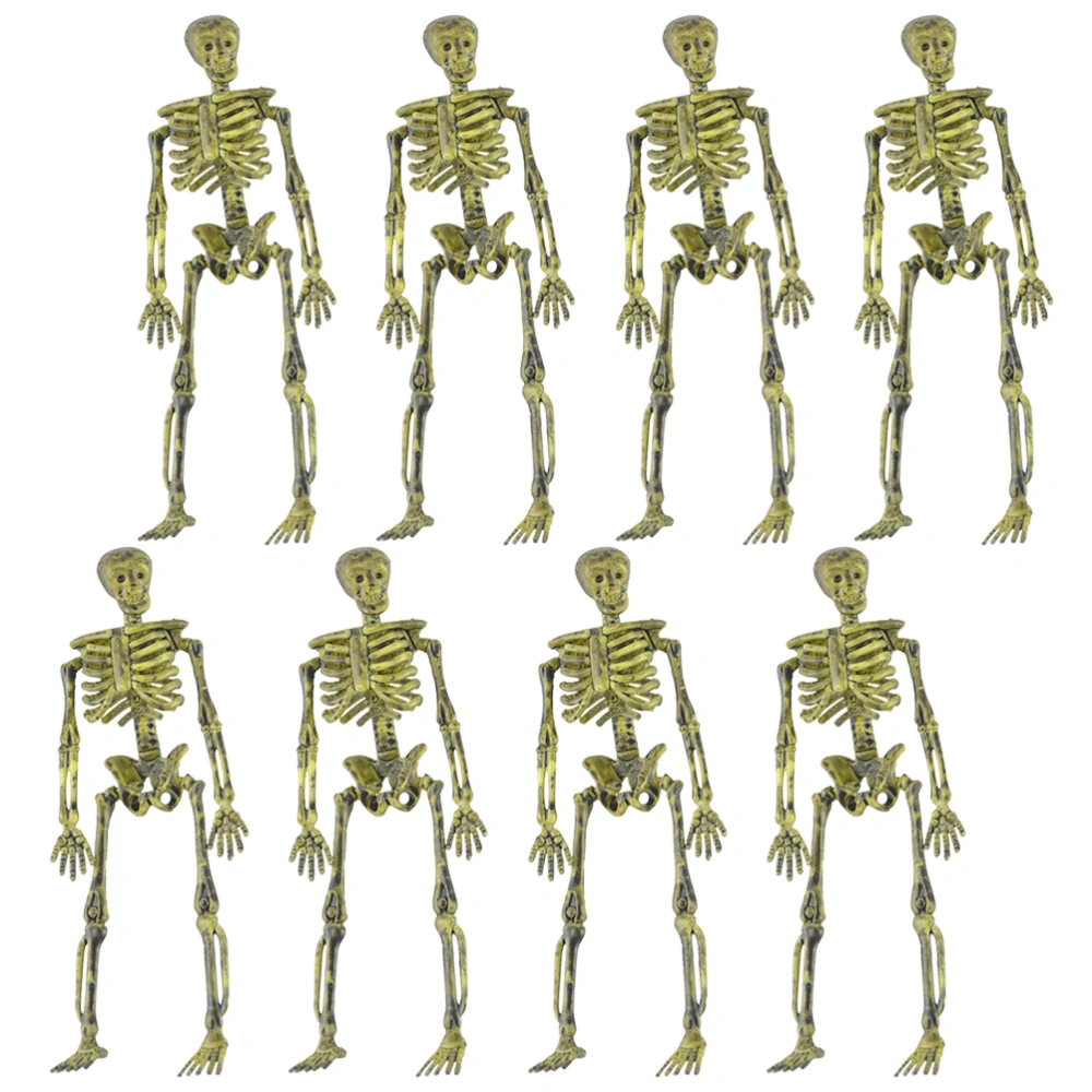 8 Pcs DIY Assemble Halloween Skull Plastic Skeleton Ornament Halloween Ghost Festival Scene Layout Decoration Props (Light Brown)