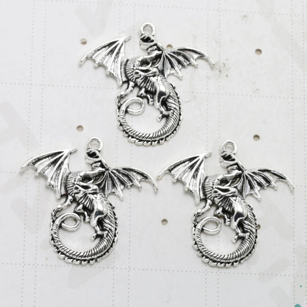 10pcs Alloy Dragon Pendants Charms DIY Jewelry Making Accessory for Necklace Bracelet (Antique Silver)