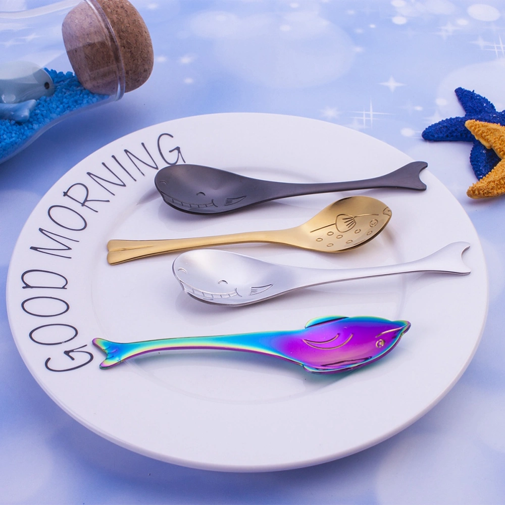 4PCS Stainless Steel Soup Spoon Cartoon Whale Shape Coffee Stirring Spoons