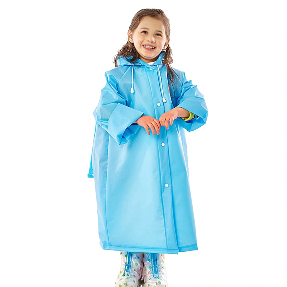 Blue Thicken Rain Poncho Reusable Kids Raincoat Portable Waterproof Raincoat Elastic Sleeve Rainwear with Schoolbag Cover and Hood for Kids Outdoor- Size M(Suitable for 110-130cm High Kids)