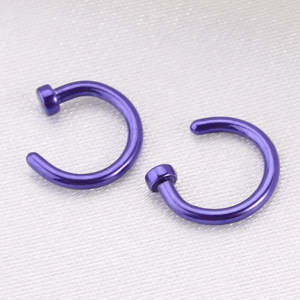 2 pcs Unisex Surgical Titanium Steel Open Nose Ring Nose Piercing Stud 6mm (Purple)