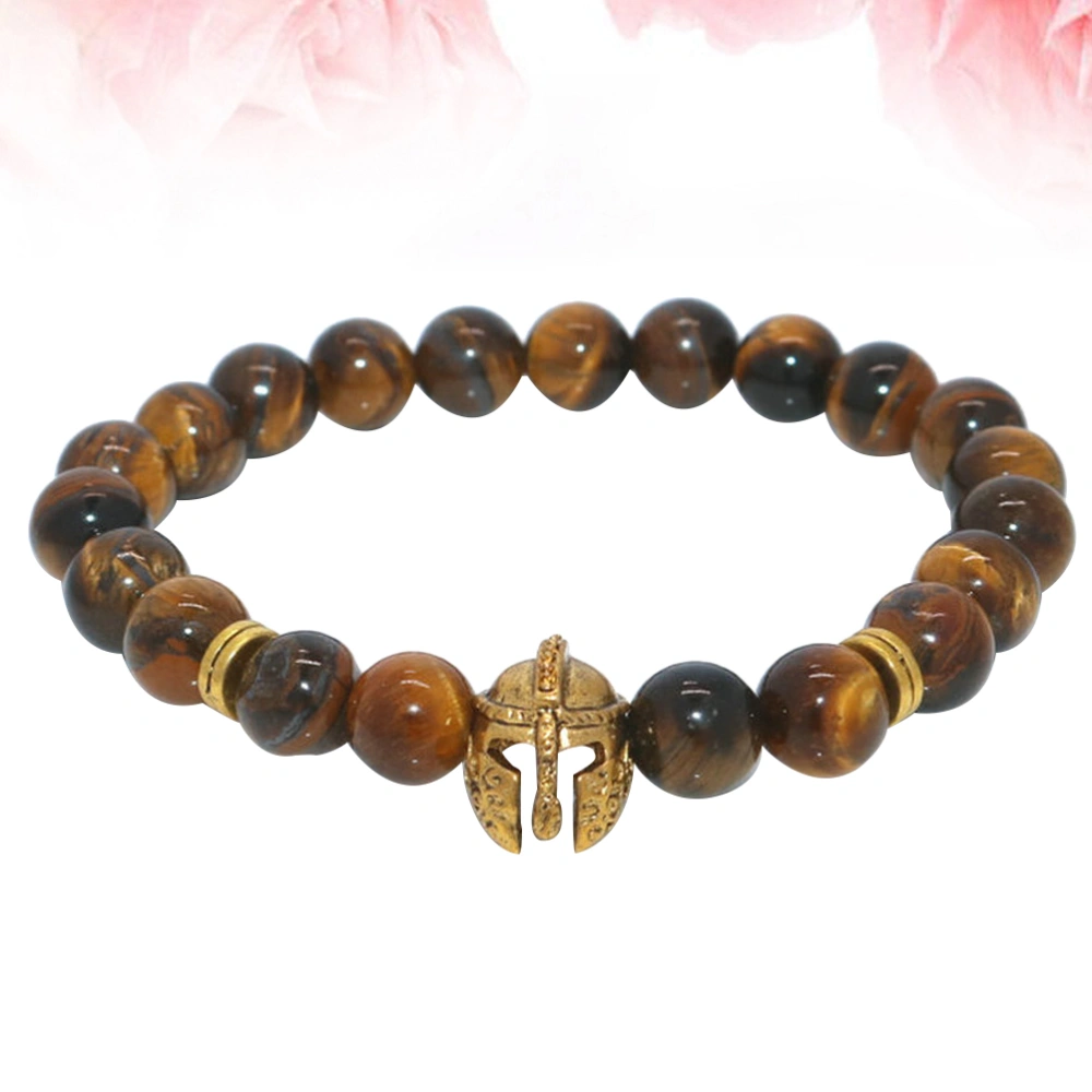 1pc Roman Helmet Pattern Unisex Wrist Tiger Eye Bead Bracelet Elastic Rope Jewelry Decor Costume Dress Up Accessory (Assorted Color)
     